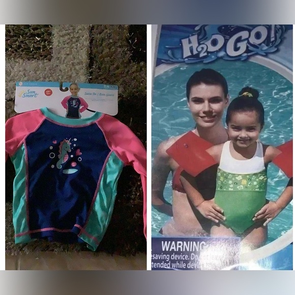 Sun Smart Size 2-4 Yrs Surf's Up Swim Tee Rash Guard UPF 50 + & Arm Floats New - Picture 1 of 6